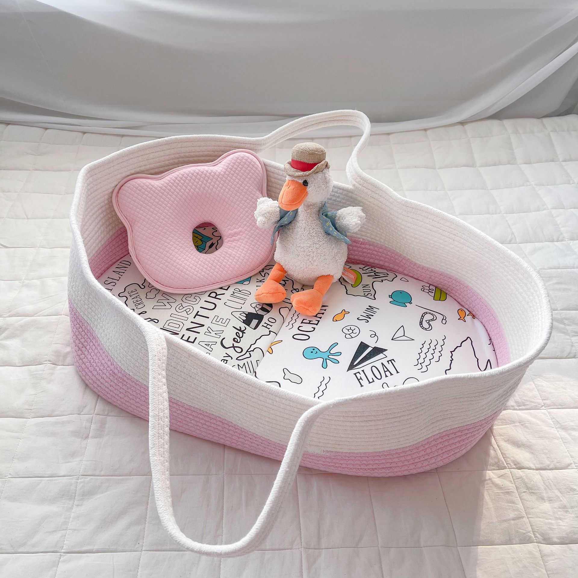 Portable pure cotton woven baby sleeping basket, portable baby crib for going out pic 41