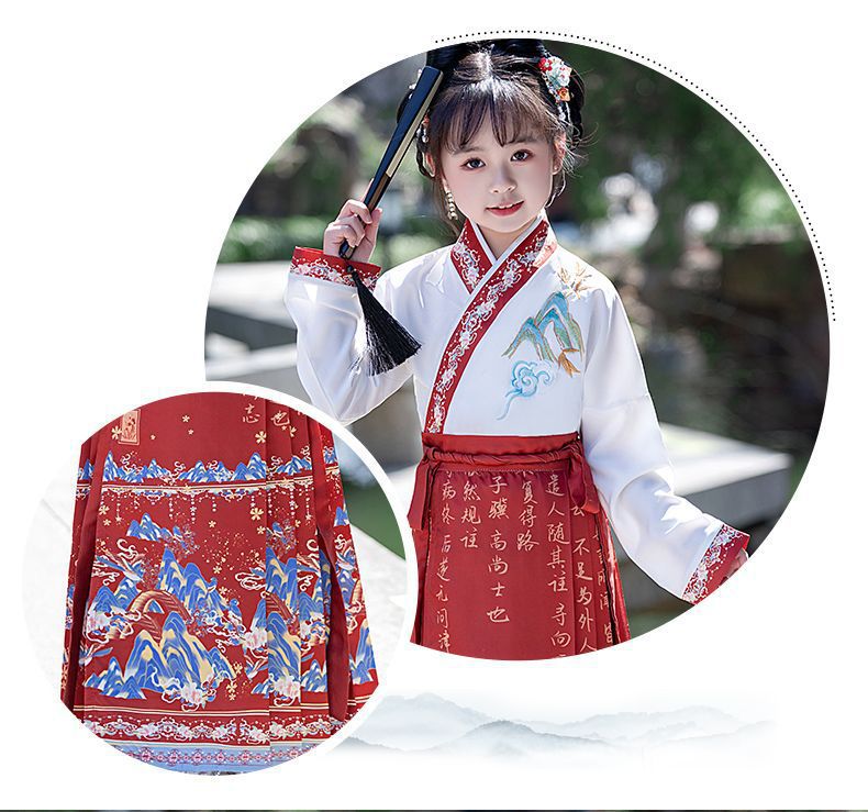 国潮儿童马面裙男女童国学汉服朗诵表演服中国风小女孩古装半身裙唐装详情21