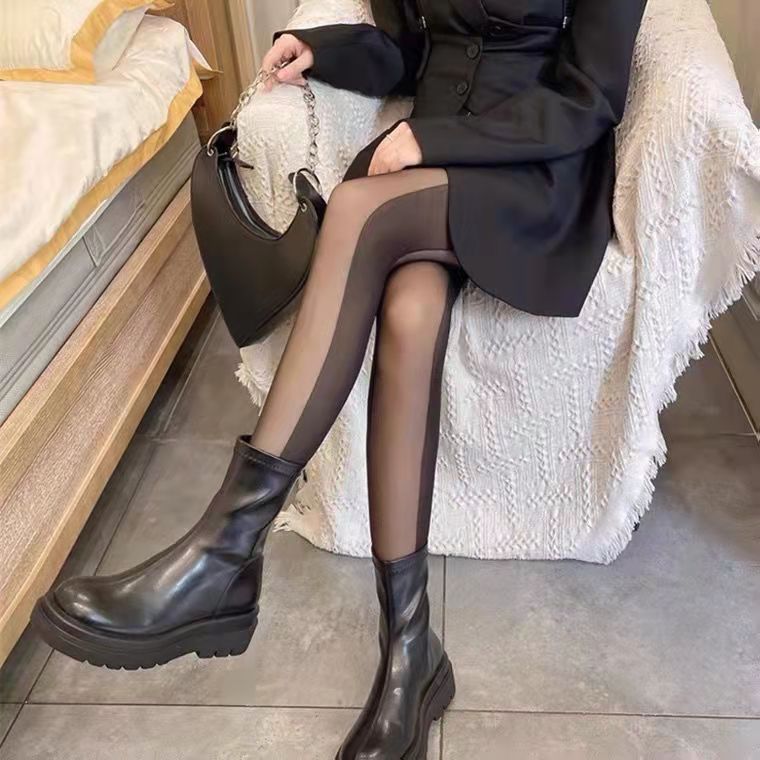 春夏女薄款拼接黑丝辣妹光腿打底神器日系jk假小腿过膝性感连裤袜详情16