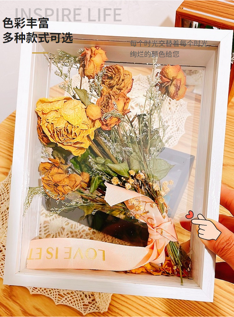 Wholesale of Nordic dried flower photo frames, handmade diy wooden hollow three-dimensional double-sided transparent acrylic long strip display pieces pic 6