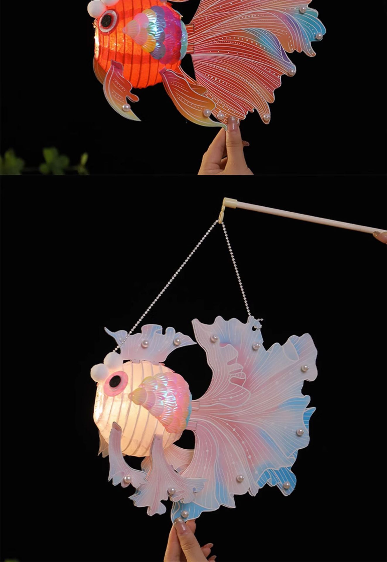 春节新年花灯金鱼灯笼非遗手工制作创意diy材料包儿童手提锦鲤金鱼灯笼珍珠锦鲤鱼灯笼DIY详情6