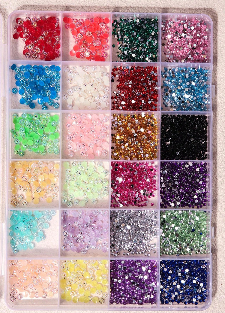 Cross-border nail art 24-grid resin colored diamond box set mixed and matched accessories 2mm and 3mm size mixed iriered round diamonds pic 3