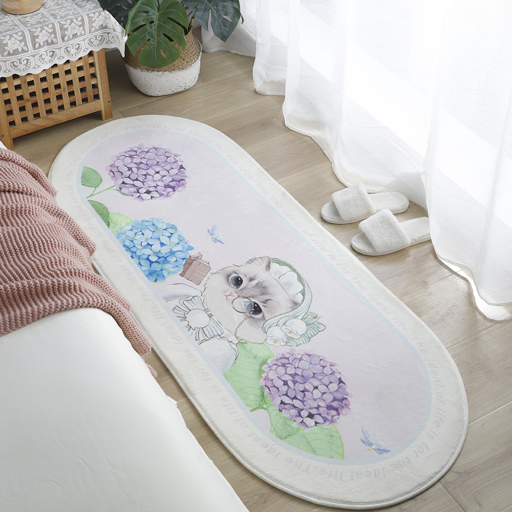 Soft bedside blanket for cute pets in home bedroom, cute bay window mat for young girls, oval thickened pet carpet pic 25