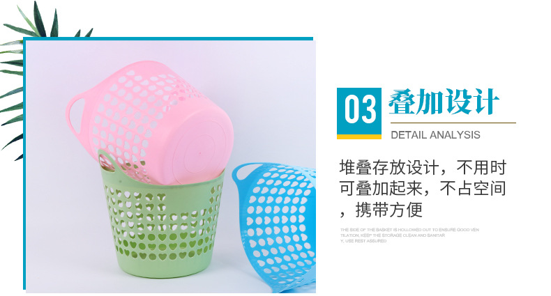 Factory wholesale household plastic storage baskets, simple dirty clothes storage baskets, circular grid hand-held dirty clothes baskets pic 9
