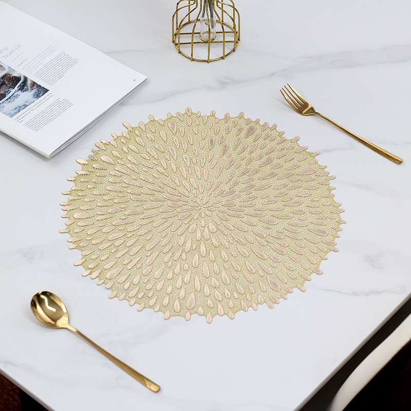 Womei modern, simple and fashionable water-drop gold-embossed PVC tablecloth, European-style light luxury home decoration, waterproof, oil-proof, anti-slip, heat-resistant, wear-resistant and heat-insulating table mat pic 4