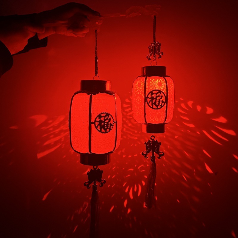 龙年植绒手提发光投影灯笼新年入门户装饰布置红灯笼元宵福字灯笼详情29