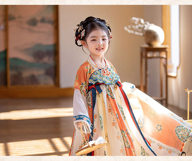 国潮2025夏季新款唐制连衣裙女童汉服超仙连衣裙小女孩敦煌风演出批发详情13