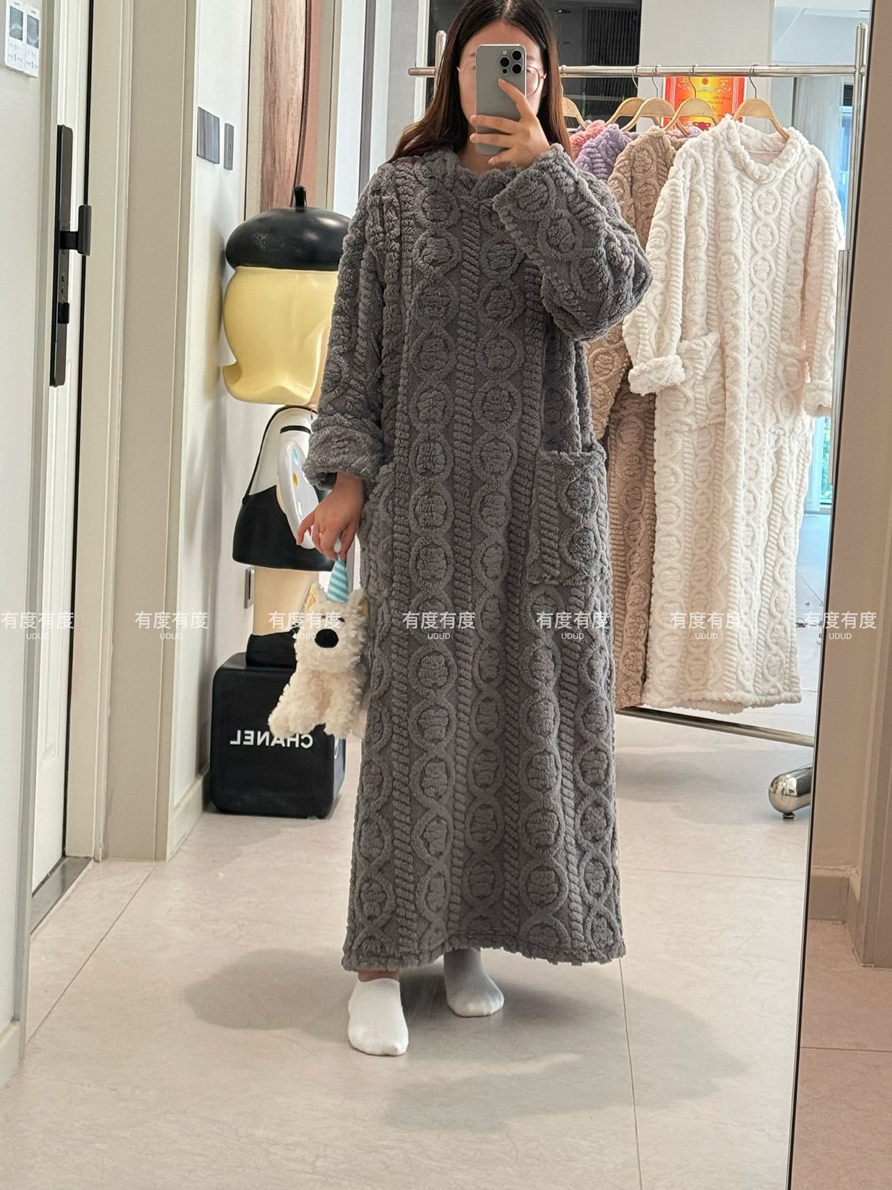 珊瑚绒睡裙女冬季加绒加厚大被子睡袍中长款睡衣法兰绒家居服韩版详情9