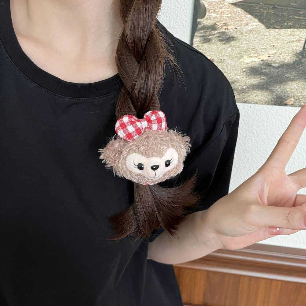 Cute Duffy bear Shirley Rose hair band, red checkered bow, large intestine hair band pic 3