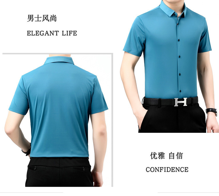 Verano 2024 nuevo negocio morera seda manga corta camisa de hombre de mediana edad verano casual vestido formal sin marcas camisas de hombre pic 29