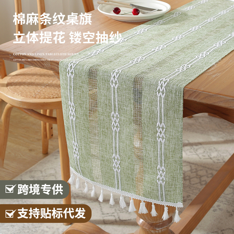 Cool Happiness American retro style, fashionable, simple, elegant and high-end, long tablecloth, colored jacquard, high-end, tassel, home coffee table, tea flag, high-end chest of drawers, table flag pic 4