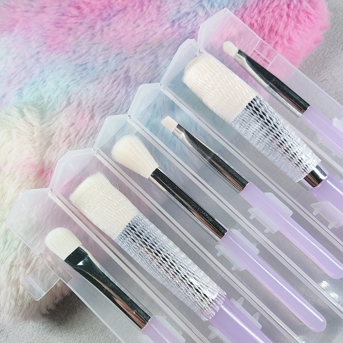 新品现货款水晶杆套刷PVC盒装6合一便携式收纳桶仿羊毛化妆刷批发详情8