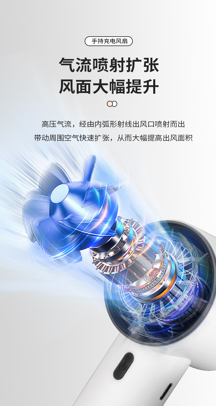 USB充电手持风扇涡轮数显手持小风扇USB充电迷你静音风扇大风力便携式电扇高速手持风扇详情6