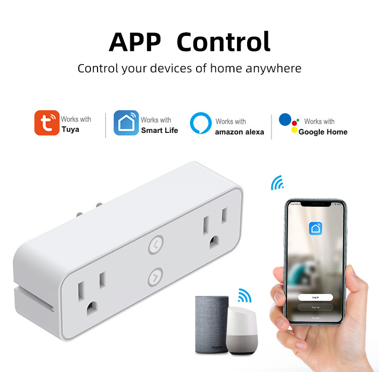 Us-spec 1-to-2 10A wireless smart socket Alexa multi-functional plug Doodle smart wifi socket pic 2