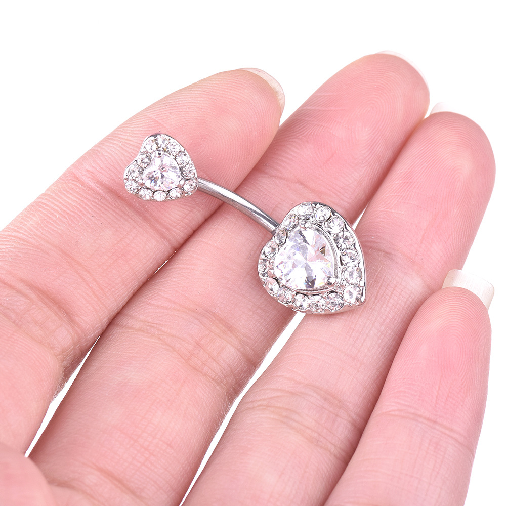 专供新品欧美新款性感双爱心肚脐环镶钻镶锆石桃心肚脐钉跨境详情9