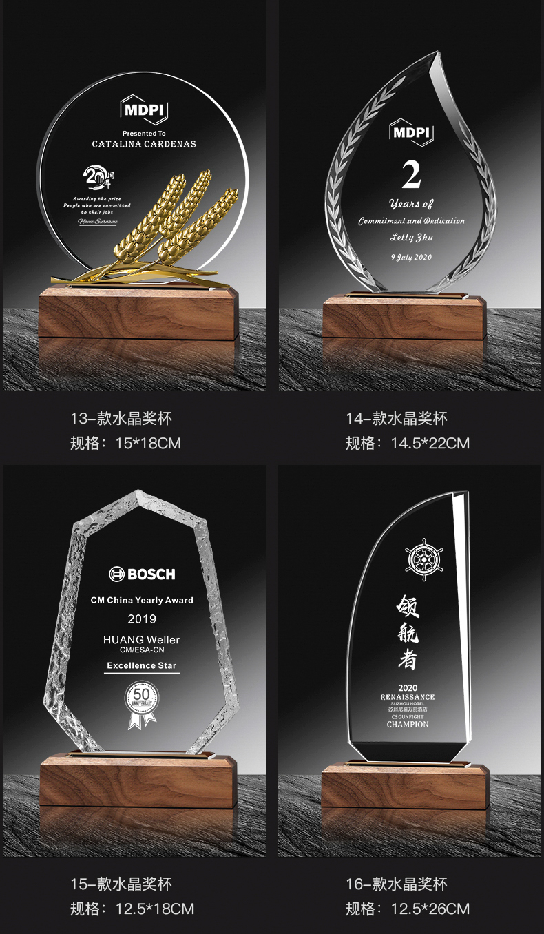 学生水晶木质奖杯八角奖杯制作授权牌优秀员工奖牌退休纪念品摆件详情14