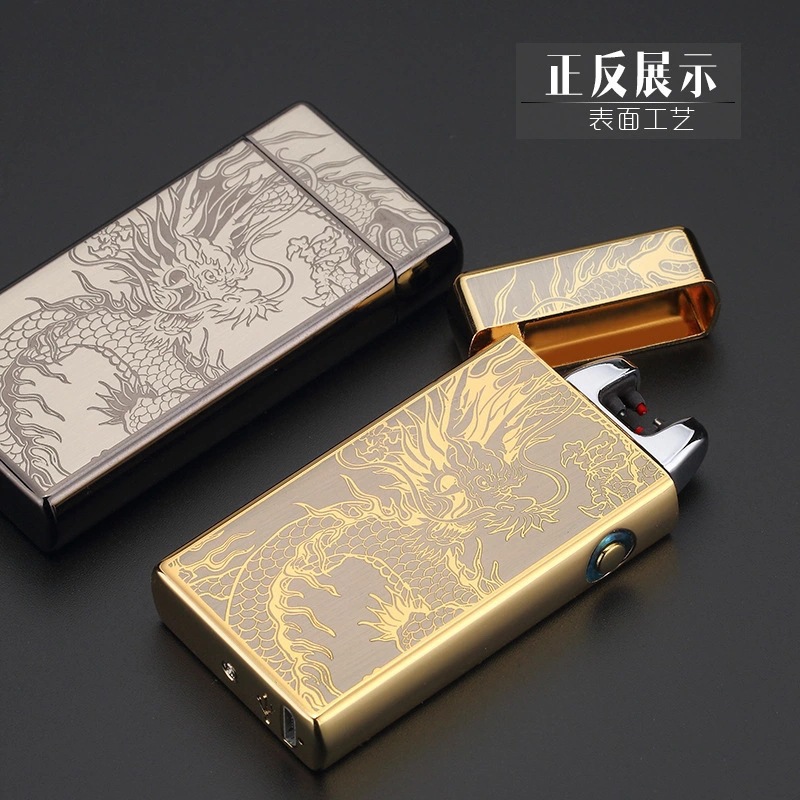 JL609立体浮雕充电打火机usb双弧脉冲打火机锌合金防风电子点烟器详情5