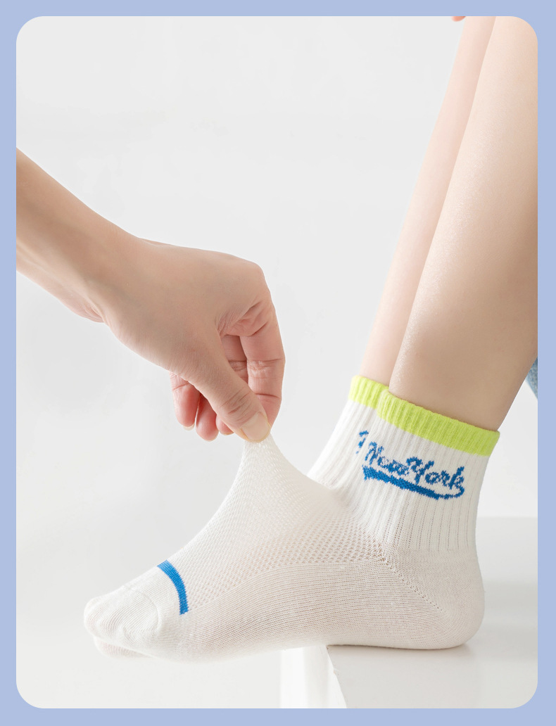 Calcetines stand de piso una pieza de reemplazo de pelo calcetines para niños calcetines de verano deporte medio calcetines de maré letras malla respirable calcetines de algodón para niños calcetines de estudiante wholesale una pieza de reemplazo de pelo pic 15