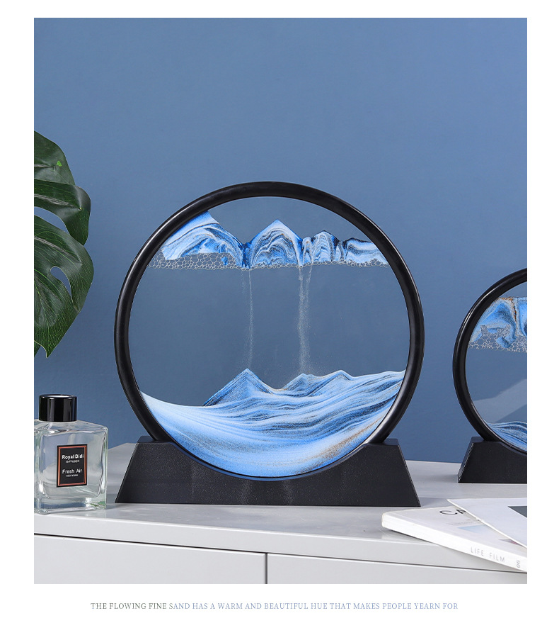 创意轻奢立体流沙画摆件客厅玄关家居装饰办公室桌面解压玻璃沙漏详情13
