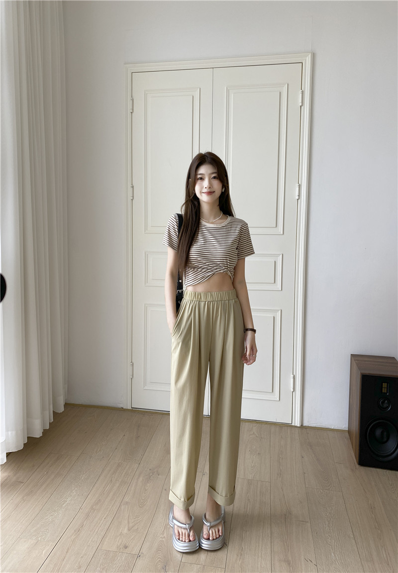 日系休闲裤子女夏薄款高腰显瘦遮肉阔腿直筒哈伦裤女速干裤九分裤详情2