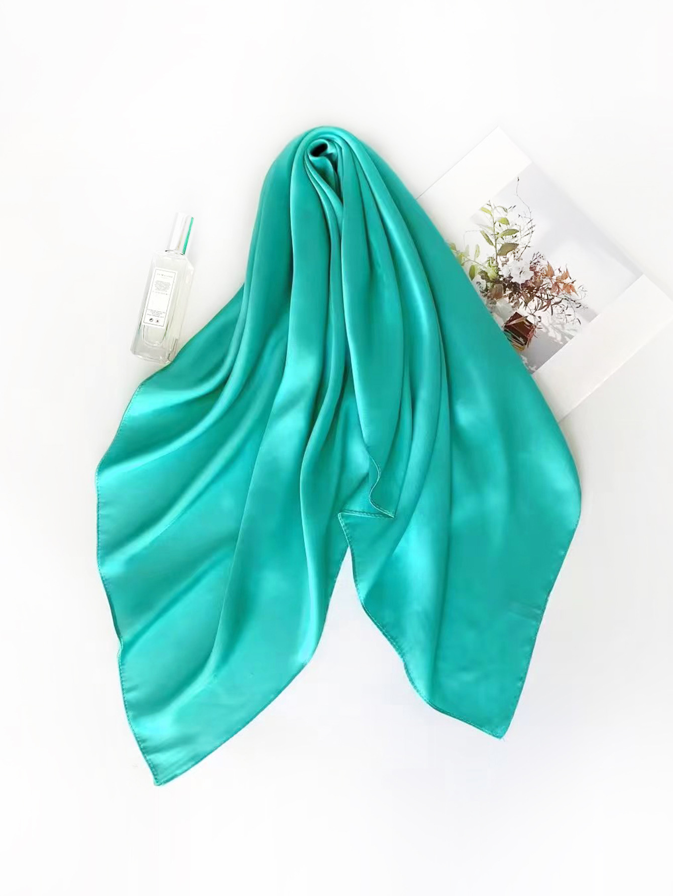 Cross-border exclusive new high-end nude-colored faux silk small square scarf, a versatile professional neckerchief for women in solid colors pic 15