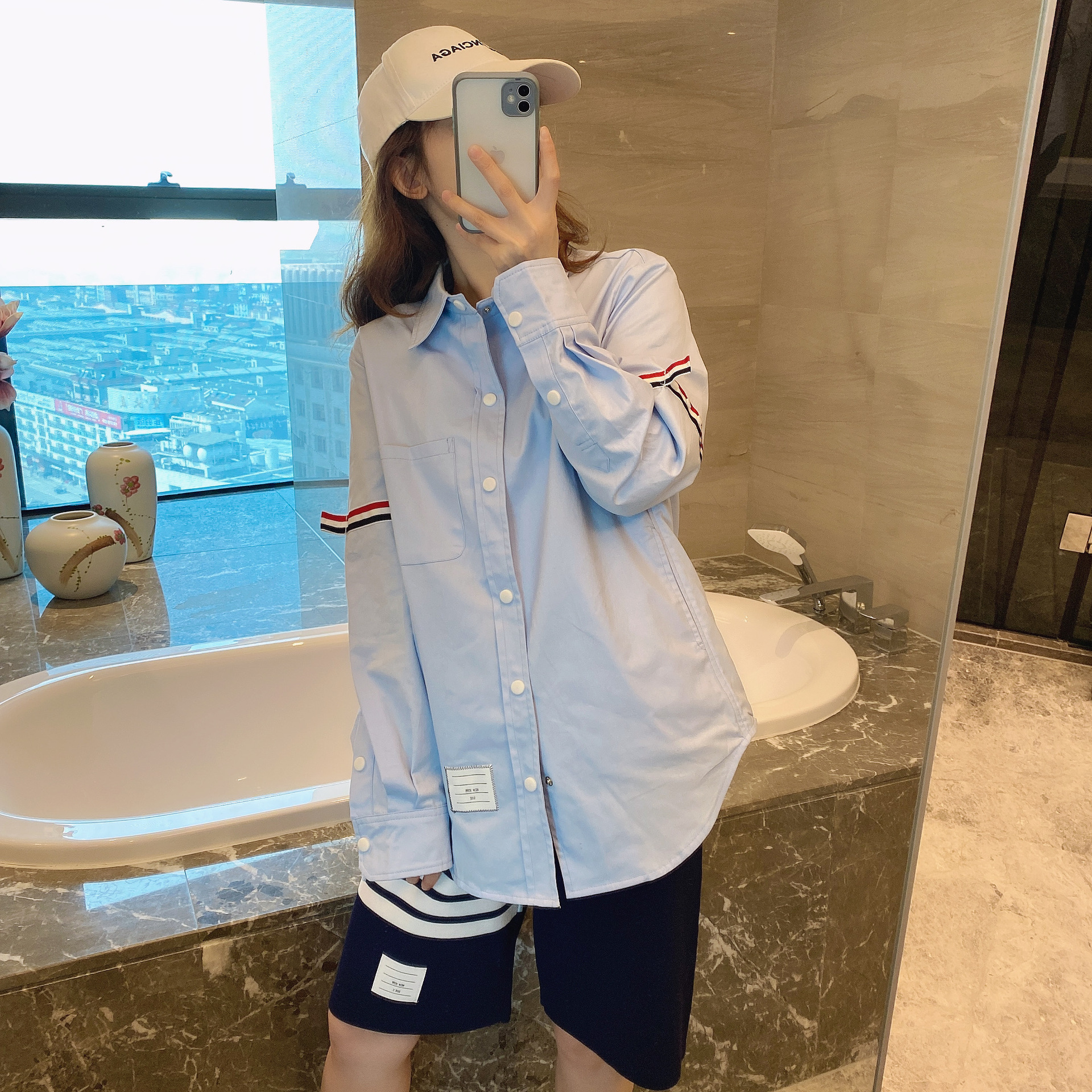 TB casual trendy brand poplin slim-fit solid white shirts for men and women, Oxford fabric shirts for women with long sleeves pic 55