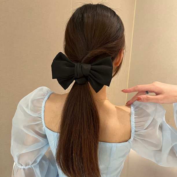 韩系同款缎面蝴蝶结大肠圈发圈高级感黑色头饰高弹力马尾头绳女详情11