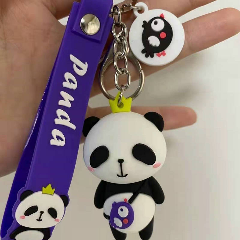 PVC soft rubber keychain small pendant doll wholesale, car keychain hanging decoration, cute panda cartoon keychain pic 16