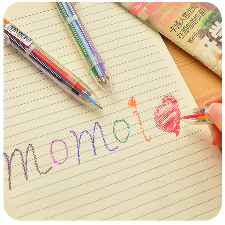 Creative and cute cartoon multi-color ballpoint pens, press pens, colorful personalized oil pens, stationery, 6-color pens wholesale pic 2