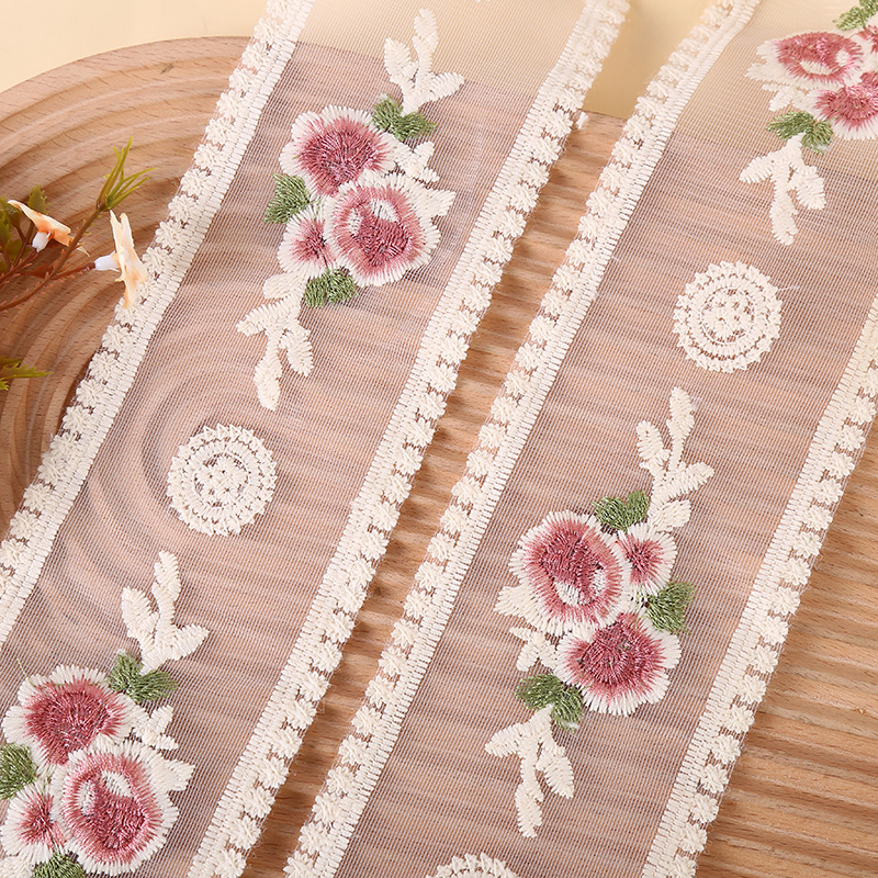 DIY handmade accessories for 9CM three-color embroidered lace double-sided set gauze bow curtains, hair clips and hair bands pic 8