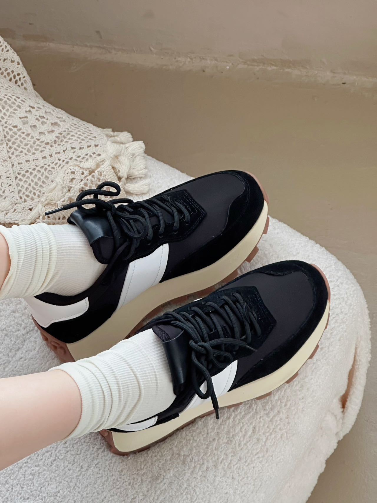 欧洲站2024春季新款时尚休闲百搭真皮复古厚底拼色系带运动鞋详情21