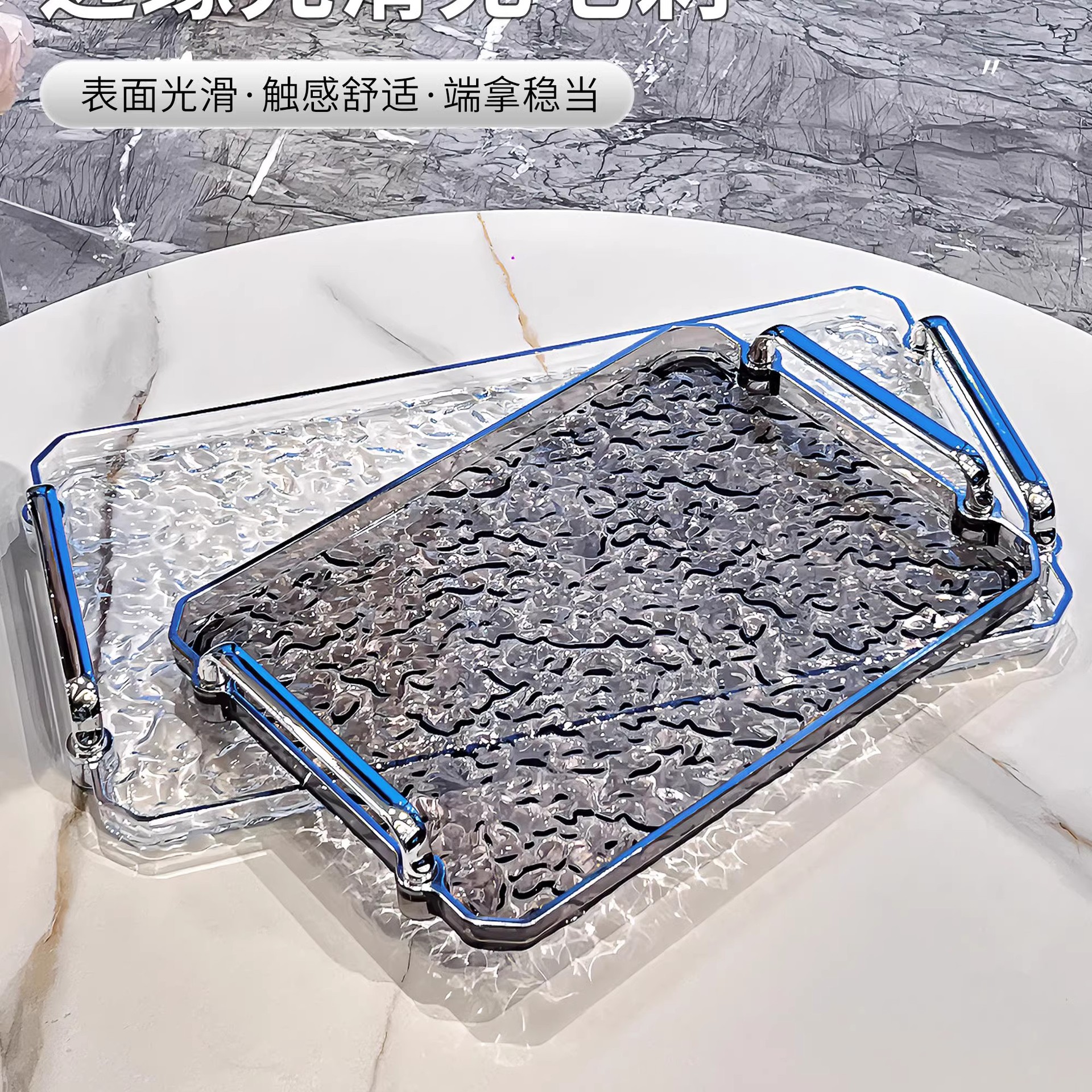 Cross-border high-appearation-level water ripple tray, home living room double-ear tray, bathroom toiletries storage tray, high-end and modern pic 12