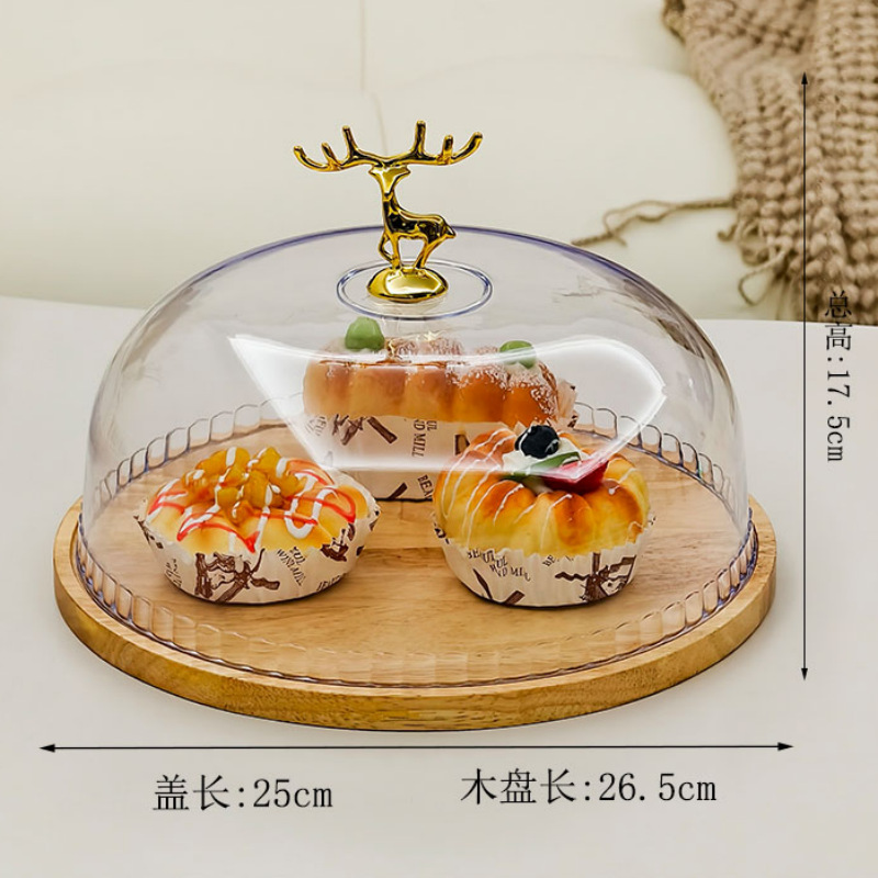 Cake plate with cover, pastry restaurant bread, dessert, fruit tasting, pastry plate, transparent covered bamboo display tray, cake plate with cover, pastry restaurant bread pic 5