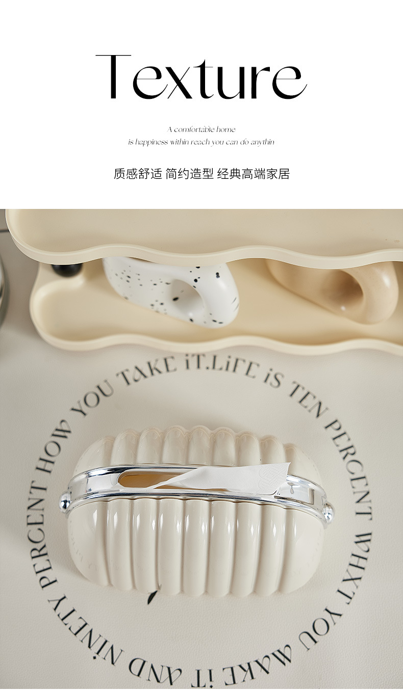 Light luxury spring tissue box, living room coffee table, Nordic-style desktop shell tissue box, cream-style small fragrance tissue box pic 6