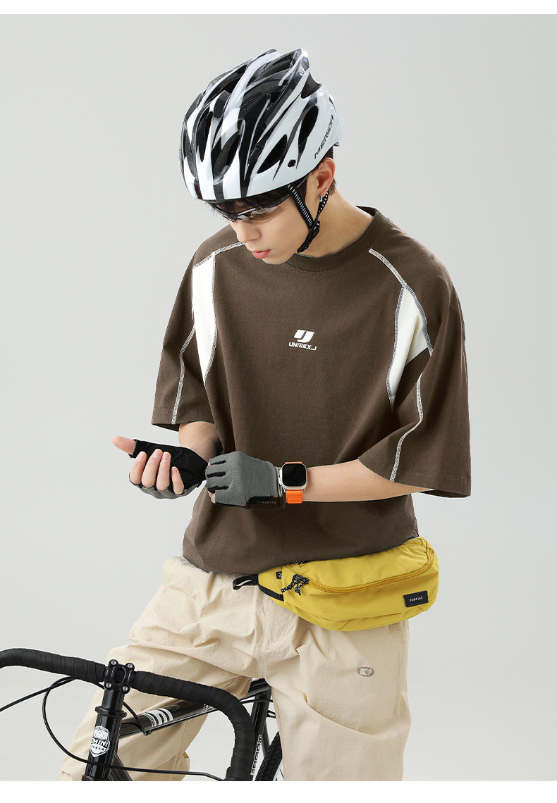 Retro embroidered pure cotton short-sleeved T-shirt for men, a new summer style with contrasting colors and bright thread patchwork design, an American trendy brand T-shirt pic 23