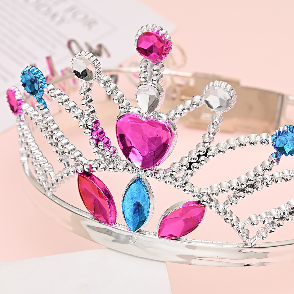公主彩色宝石皇冠发箍创意儿童女孩塑料发饰舞会表演装扮道具批发详情4