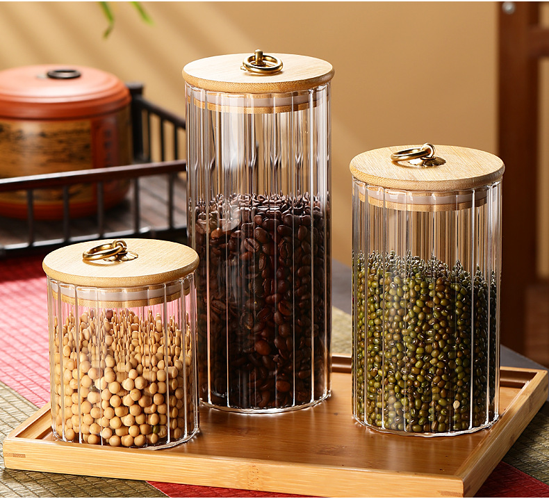 La mala tapa de bambú vidrio té latas latas herméticas hogar cocina caja de almacenamiento multigrano latas de almacenamiento pequeñas latas de almacenamiento pic 17