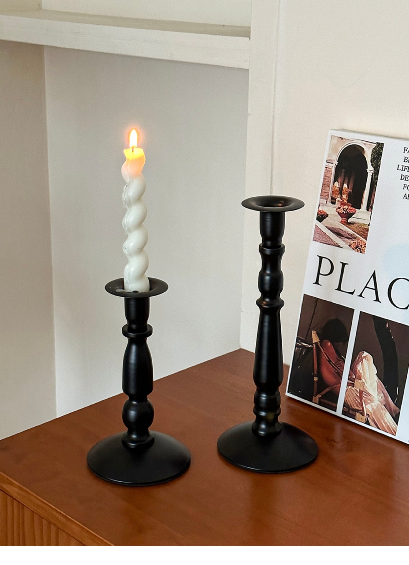 Cross-border ins American retro black iron candlestick for dining table atmosphere decoration, Roman column long candlestick pic 17