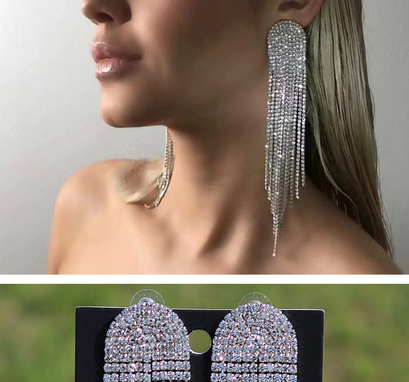 超闪爪链长款流苏耳环女欧美夸张几何形镶钻耳饰跨境货源环保饰品详情13