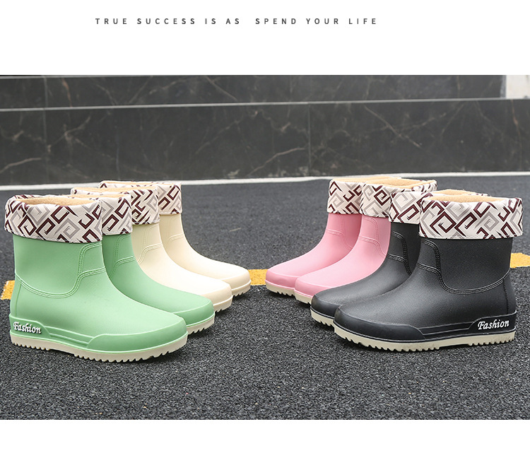 日系新款雨靴女士款短靴户外雨鞋厚底成人时尚款网红防滑加绒水鞋详情30