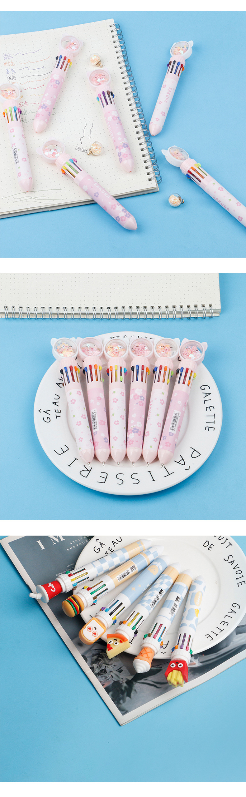 Ten-color ballpoint pen, cartoon, cute and creative, multi-color ballpoint pen, press-type color multi-functional pen, multi-color pen in one pic 10