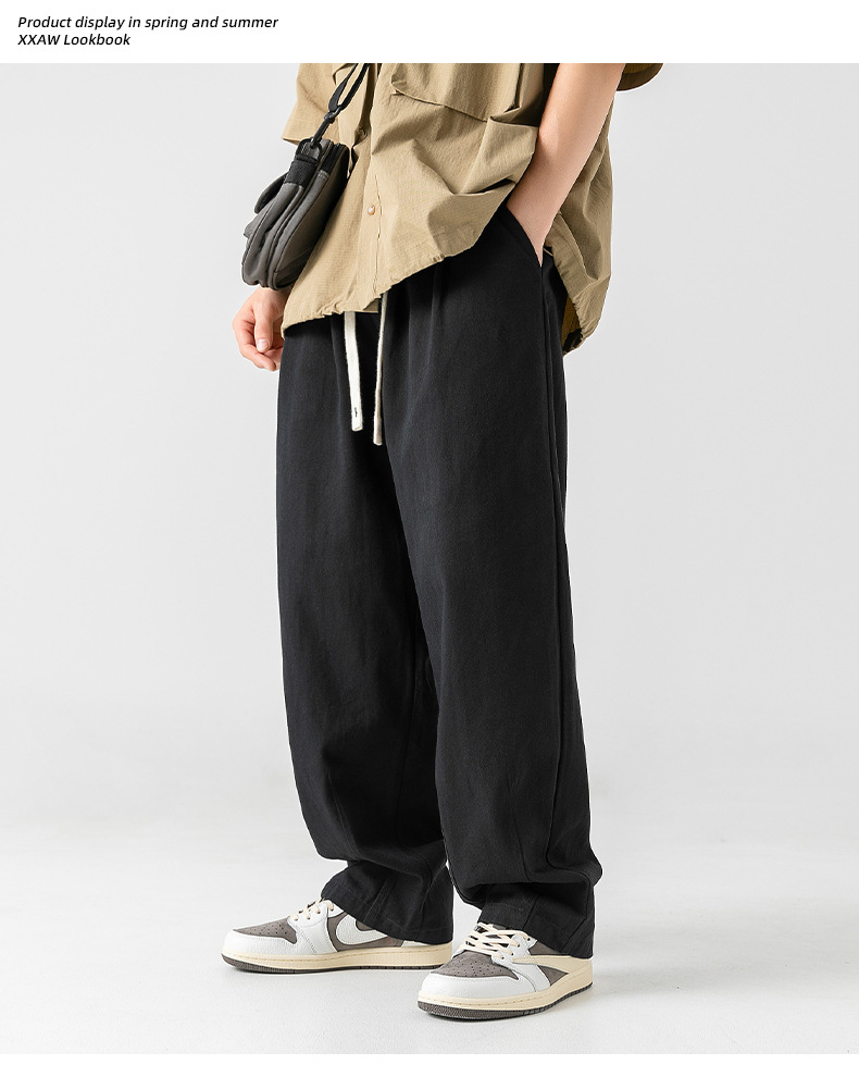 Japanese-style pure cotton casual pants for men in spring 2024, featuring a retro double pleated design and versatile long pants for men pic 12
