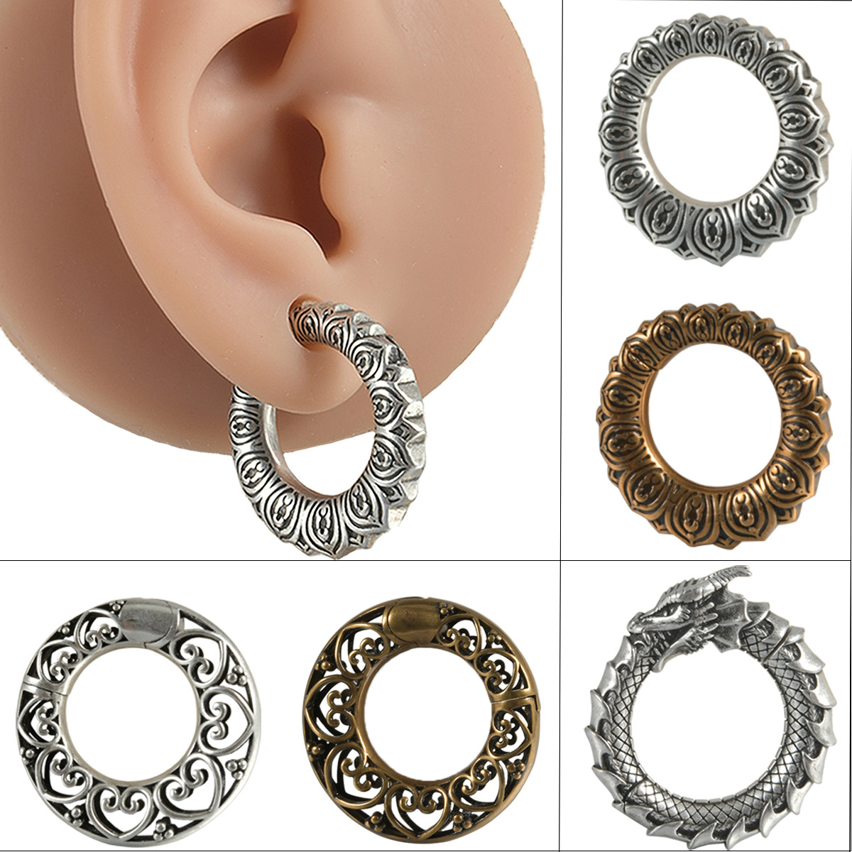 跨境朋克翼龙缠绕剑大尺寸耳廓 古金十字红钻耳垂耳挂铜穿刺饰品详情9