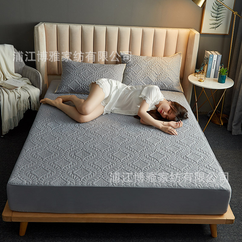 Boya wholesale simple cotton-padded waterproof bed covers are comfortable, skin-friendly, dust-proof and anti-slip. Single-piece bed covers and pillowcases can be machine washed pic 4