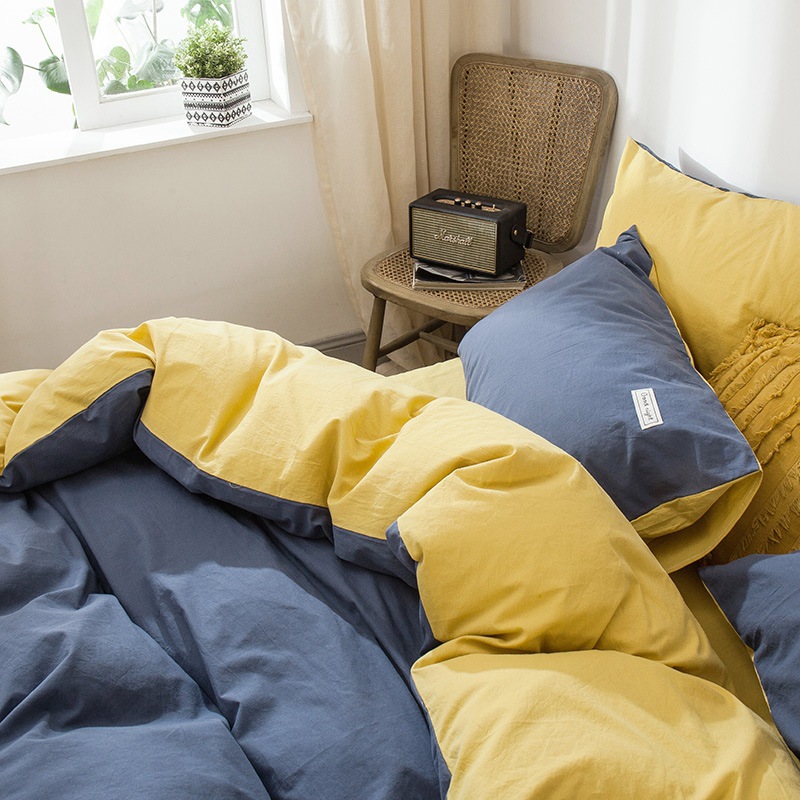 100纯棉撞色双拼四件套床上用品被套床单床笠适合裸睡四季通用详情39