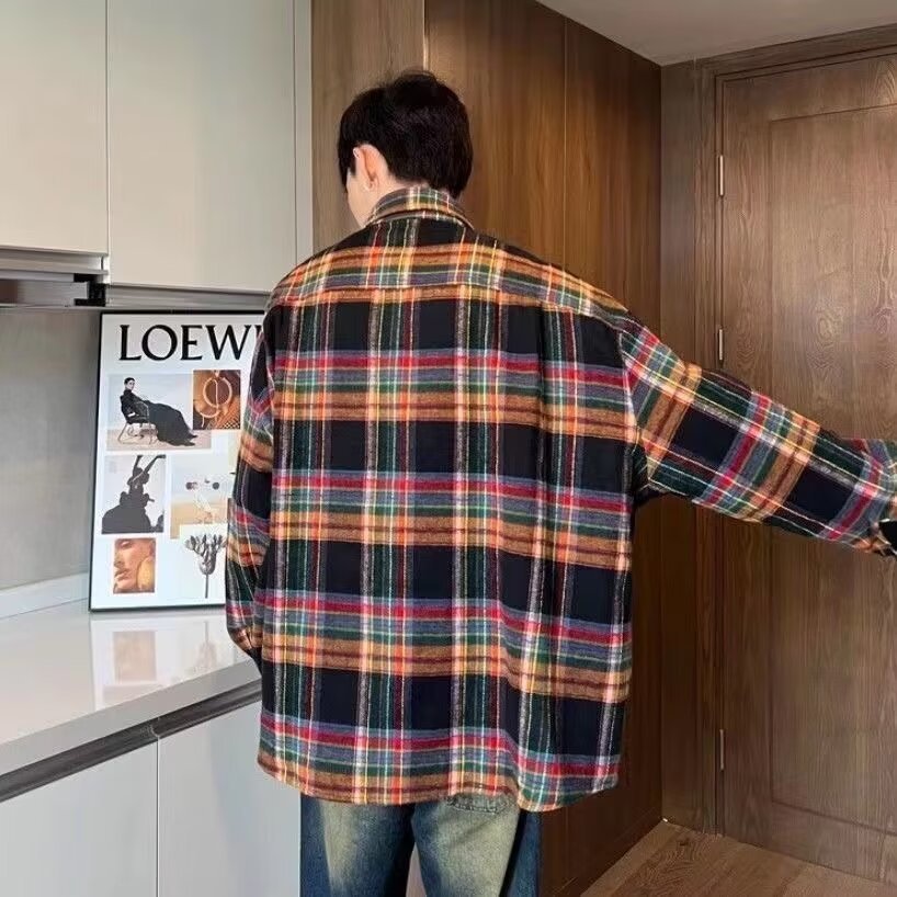 美式春秋季日系长袖格子衬衫男士韩版潮流ins网红休闲款衬衣外套详情23