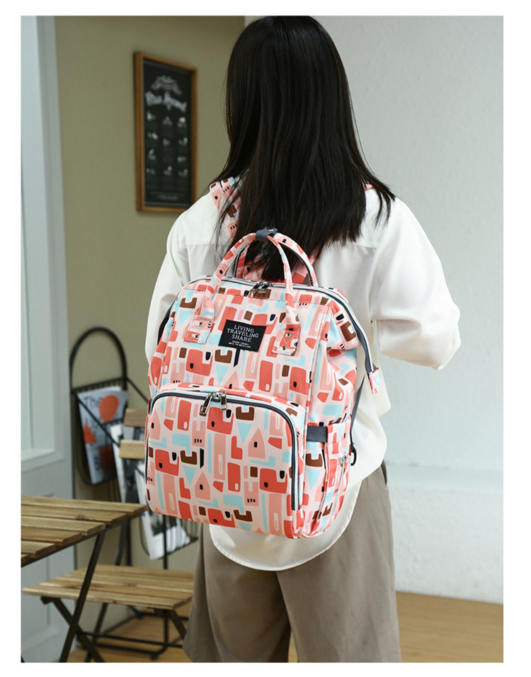New patterned mommy bag, multi-functional waterproof dry-wet separation, large-capacity baby bottle, double-shoulder mother and baby bag, waterproof hook pic 17