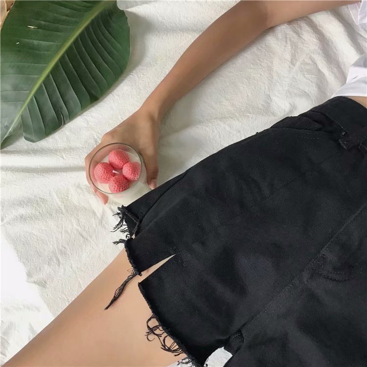 New Korean-style loose student high-waisted chic pants, hot pants with frayed edges and slit denim shorts for women pic 16