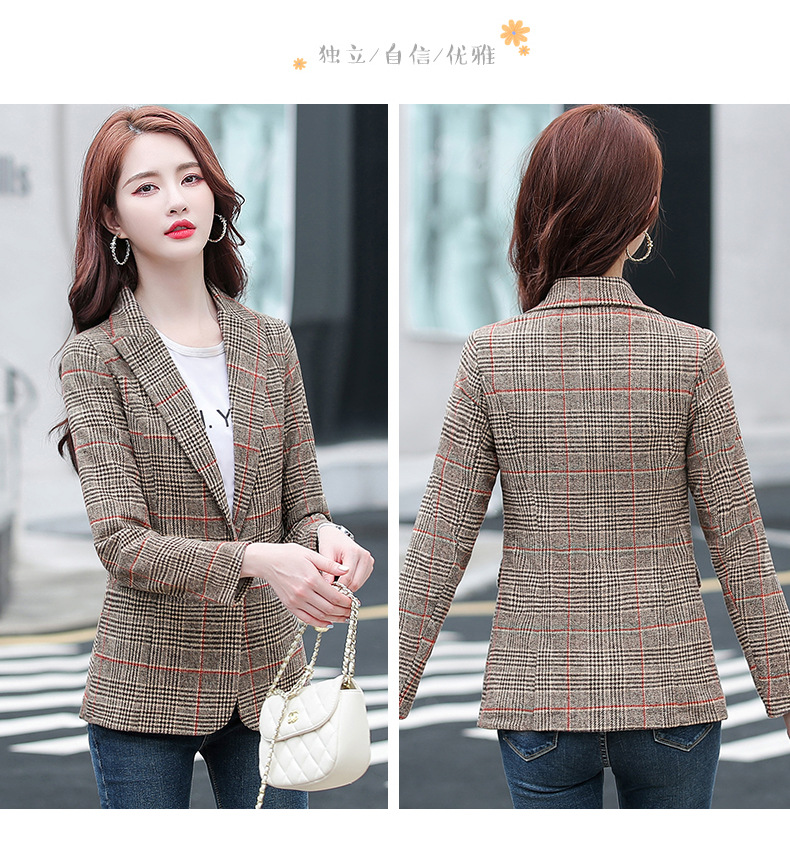 实拍 小西装外套女2022年秋装新款韩版短款时尚休闲女士格子西服详情14