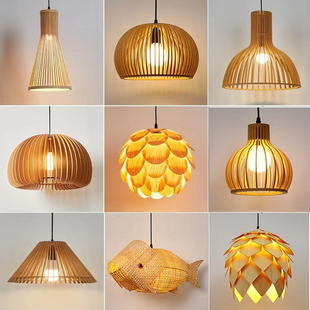 简约木艺吊灯个性茶室灯具新中式餐厅灯床头灯卧室客厅灯笼民宿灯详情4